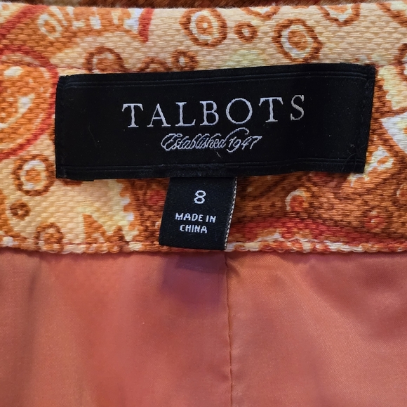 Talbots Paisley Pencil Skirt Orange Button Front Retro Secretary Career Casual - Picture 14 of 14